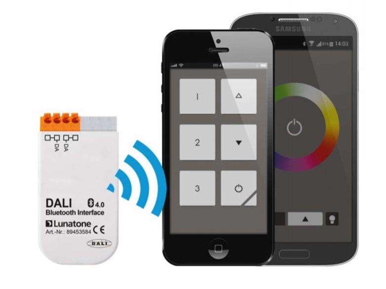 DALI Bluetooth Interface, IOS/Android aplikácia, rôzne funkcie, napájanie zo zbernice | Lunatone