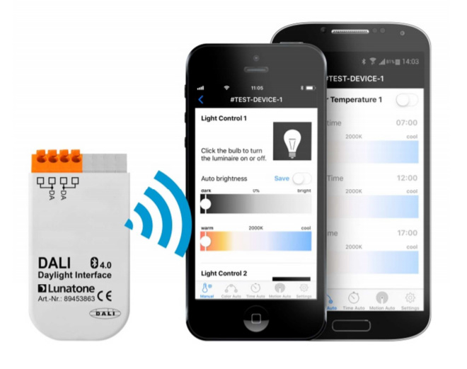 DALI Daylight Interface, tunable white CCT, bluetooth, iOS, Android | Lunatone