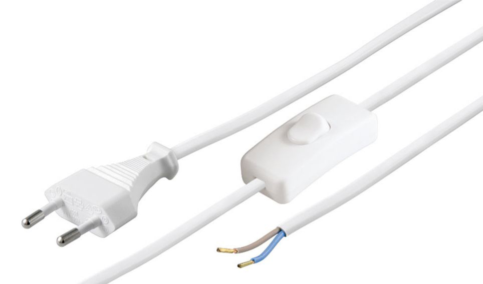 Flexo (prívodná) šnúra / napájací kábel s vidlicou a vypínačom 1.5 m, biela | Ledco