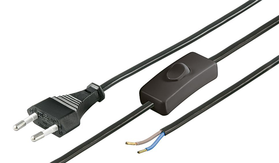 Flexo (prívodná) šnúra / napájací kábel s vidlicou a vypínačom 1.5 m, čierna | Ledco