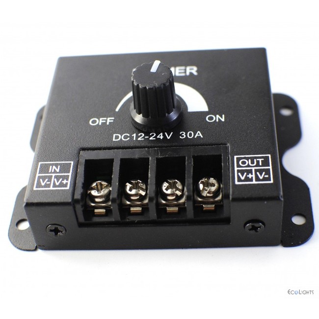 Otočný nástenný PWM stmievač pre LED pásy, DC12-24V, max 30A, 66x62x35m, farba čierna | Ledco