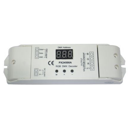 Dekodér DMX512 pre RGB LED pásy s konštatným napätím 12/24V DC, 246/432W, 3x6A, 168*51*22