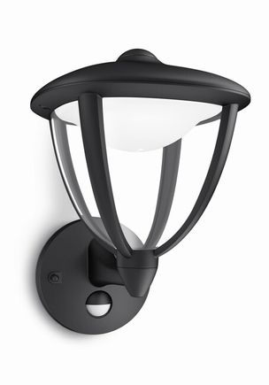 Exteriérové nástenné LED svietidlo Robin s PIR, 4.5W, 430lm, 2700K, IP44, čierna