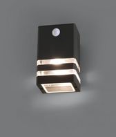 Exteriérové nástenné svietidlo RIO so senzorom, E27, 185x100mm , čierna
