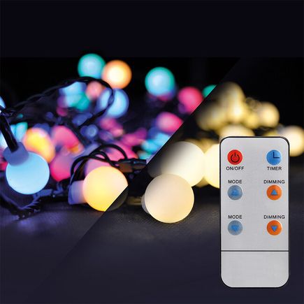 LED 2v1 vonkajšia vianočná reťaz, gule, diaľkový ovládač, 100LED, RGB + biela, 10m