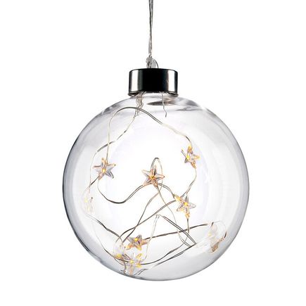 LED dekorácia, vianočná sklenená guľa, 10LED, 2x AA, IP20, priehľadná/zlatá, teplá biela