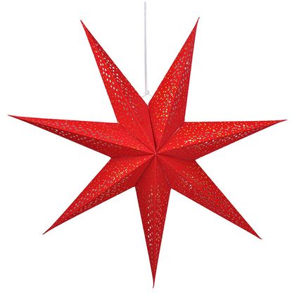 LED dekorácia, vianočná závesná hviezda, 60cm, 20x LED, 2xAA, IP20, červená, teplá biela