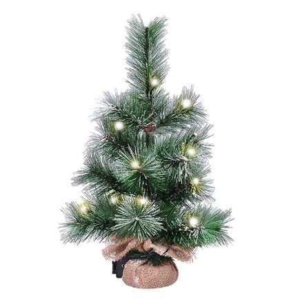 LED dekorácia, vianočný stromček, 45cm, 15LED, 3x AA, IP44, časovač, teplá biela