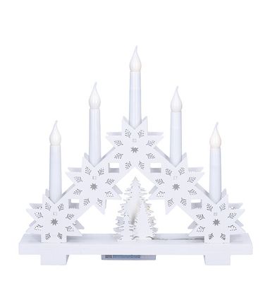 LED dekorácia, vianočný svietnik s hviezdami, 30cm, 5x LED, 2xAA, IP20, biela, teplá biela