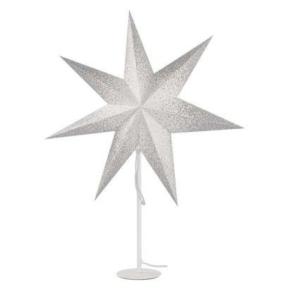 LED hviezda papierová s bielym stojanom, E14, 25W, IP20, 67x45 cm, biela/strieborná
