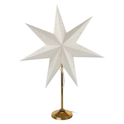 LED hviezda papierová so zlatým stojanom, E14, 25W, IP20, 67x45 cm, biela/zlatá