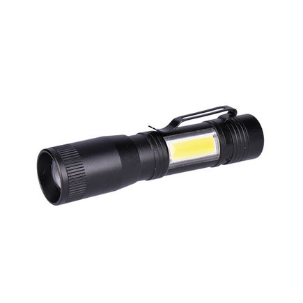 LED kovové svietidlo 3W + COB, 150 + 60lm, AA, čierna