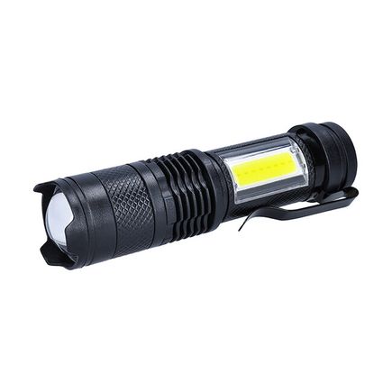 LED nabíjacie vreckové svietidlo so zoomom, 100lm + 70lm, Li-Ion, USB, čierna
