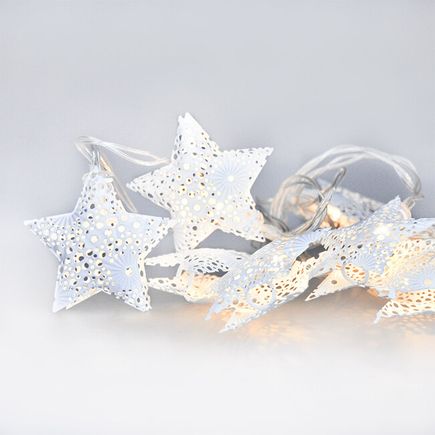LED reťaz vianočné hviezdy, kovové, biele, 10LED, 1m, 2x AA, IP20, biela