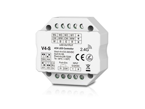 LED RGBW stmievač/prijímač 4x3A, 12-24VDC(12V/144W, 24V/288W), push, pre ovládač LC-SD-R8