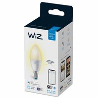 LED žiarovka sviečka Philips WiZ E14, 4,8W, 470lm, 2700K, C37, biela, stmievateľná