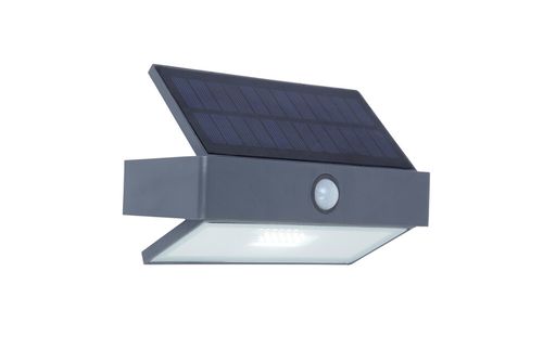 Nástenné solárne svietidlo ARROW LED 2,3W, 5000K, 180lm, IP44, tmavo-šedá, s PIR senzorom