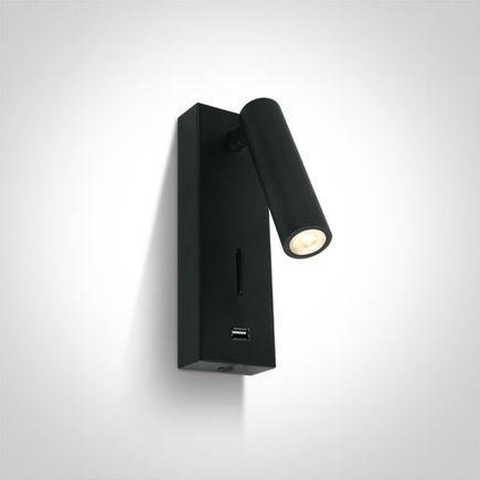 Nástenné svietidlo čierne, LED 3W, 3000K, IP20, 100-240V, USB