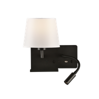 Nástenné svietidlo HOLD LED 3W-3000K-285lm + E27-15W, CRI9, IP20, USB, čierna/biela