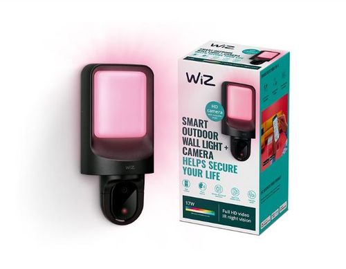 Nástenné svietidlo WIZ so senzorom a kamerou, 17W, 1250lm, 2700K, IP44, čierna