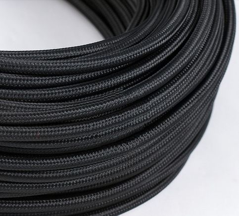Okrúhly textilný kábel s dvojitou izoláciou 2x 0.75 mm2, umelý hodváb, čierne opletenie