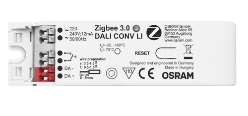Prevodník ZigBee/DALI , DALI DT8, 230VAC, IP20, umožnuje napajanie DALI zbernice 24mA