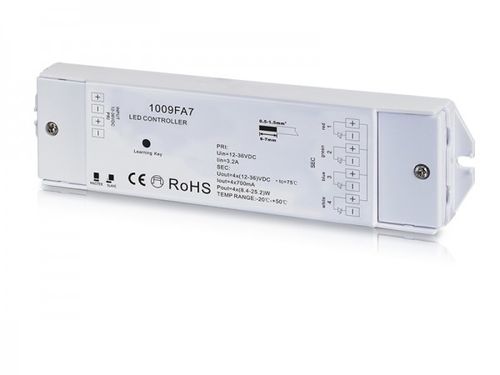 RF prijímací modul 1009FA7; input 12-36VDC; 4×0.7A; PWM stmievanie
