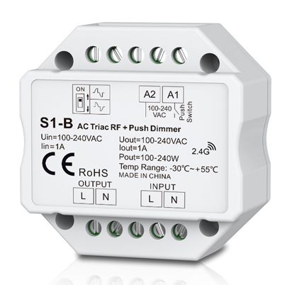 RF triakový stmievač/prijímač, 1x1A, 100-240VAC, nábeh/dobeh hrana, pre ovládače LC-SD