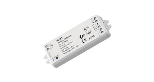 RF & Zigbee stmievač pre jednofarebné LED pásy, 12-36VDC, 2x5A, Tuya App, 2.4GHz