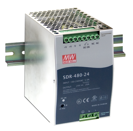 SDR-480P-48 zdroj DIN, 88÷264V AC, 124÷370V DC, 48V 0÷10A
