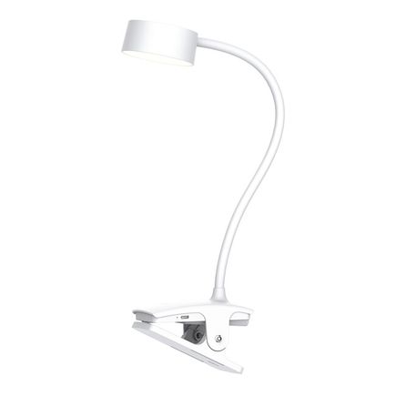 Stolná nabíjacia LED lampička 2W, 210lm, 3CCT, IP20, stiemateľná, clip, biela