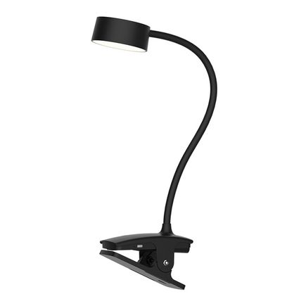 Stolná nabíjacia LED lampička 2W, 210lm, 3CCT, IP20, stiemateľná, clip, čierna