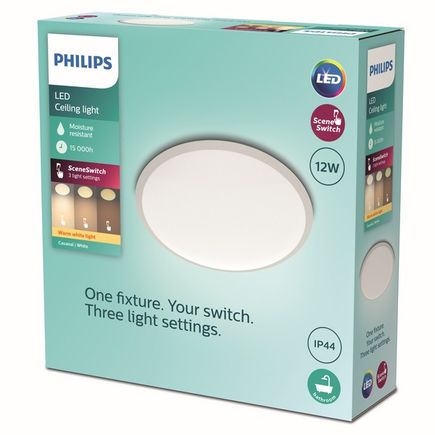 Stropné svietidlo Philips CANAVAL LED 12W, 1200lm, 2700K, IP44, biela