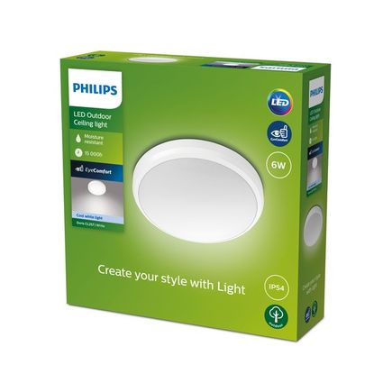 Stropné svietidlo Philips DORIS LED 6W, 640lm, 220lm, 4000K, IP54, biela
