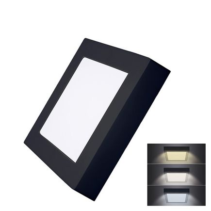 Stropný mini panel LED 12W, 900lm, 3000K/4000K/6000K, štvorcový, IP20, čierna 