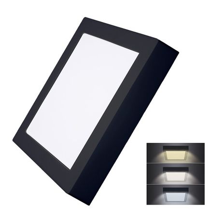 Stropný mini panel LED 18W, 1530lm, 3000K/4000K/6000K, štvorcový, IP20, čierna 