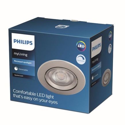 Zápustné svietidlo kruhové Philips SPARKLE LED 5W, 350lm, 2700K, IP20, nikel