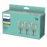 Žiarovka Philips LED vláknová E27, 7W, 806lm, 2700K, priehľadná, 3 ks v balení