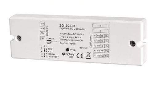Zigbee stmievač RGBW, CCT, RGB+CCT, 12-24VDC, 5x4A, max 480W