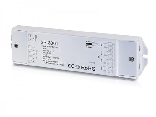 Zosilňovač (repeater) pre LED pásy, 4x5A , 12-36V DC, RGBW