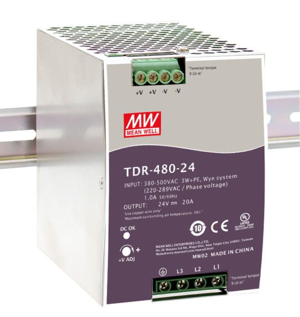 TDR-240-48 zdroj DIN 60021878, 340÷550V AC, 480÷780V DC, 48V 0÷5A | MeanWell